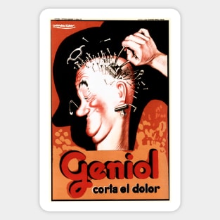 GENIOL "Cut The Pain" Pierced Head by Achille Mauzan c1929 Vintage Medicine Advertisement Sticker